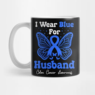 I Wear Blue For My Husband Butterfly Colon Cancer Mug